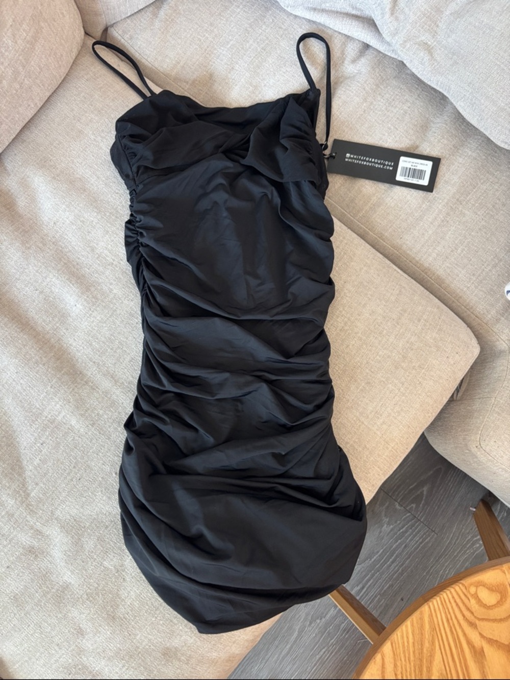 White Fox Boutique Black Ruched Slip Mini Dress